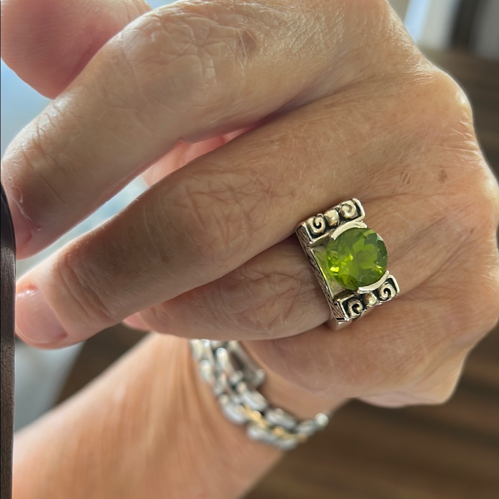 Judith Jack Silver Ring with Vibrant Green Stone